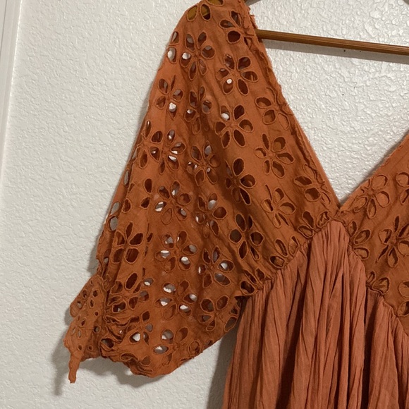 Free People Rust Eyelet Tunic Boho Top - Picture 4 of 12